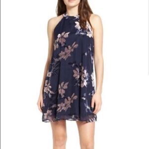 Sun & Shadow Navy Floral Velvet Keyhole Back Mini Dress Size XL